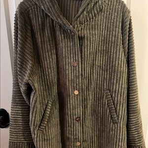 Corduroy Jacket with Hood Size XXL Olive Green